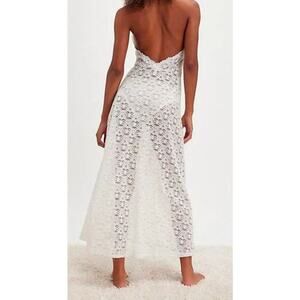 Only Hearts OFF White Sheer Lace Adorn Aline Maddalena Dianna Maxi Gown Sz M